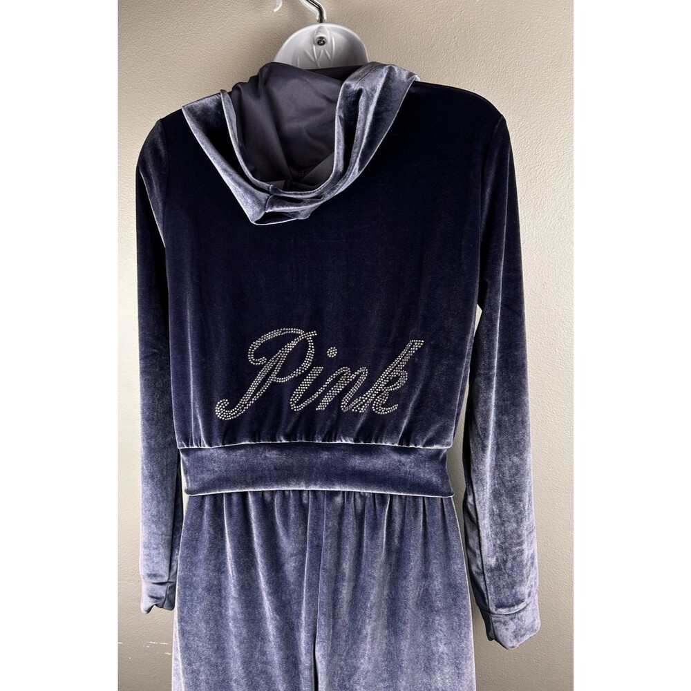 VIctorias Secret Velour Cropped Zip Hoodie  Wide Leg Pant Set MIdnight Navy S/XS
